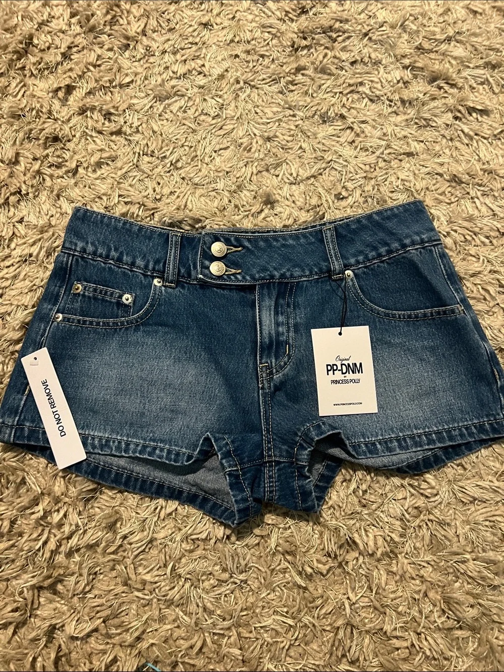 Princess Polly Cruiza Low Rise Micro Denim Short Mid Blue Wash